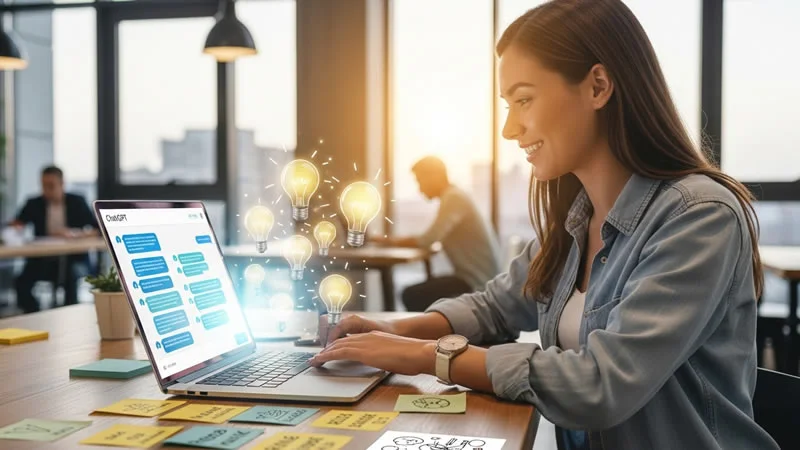 Professional brainstorming ideas with ChatGPT as a productivity tool