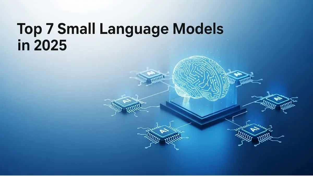 Small Language Models (SLMs) concept with futuristic AI brain and microchips symbolizing compact, efficient artificial intelligence in 2025